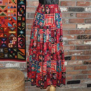 Vtg 80s Sherry Holt Desert West Multi Color Southwestern Tiered Skirt XS-S